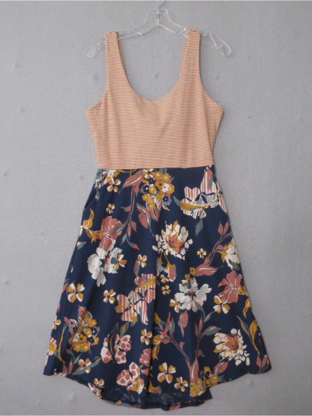 Sleeveless Floral A-Line Dress in Peach and Navy